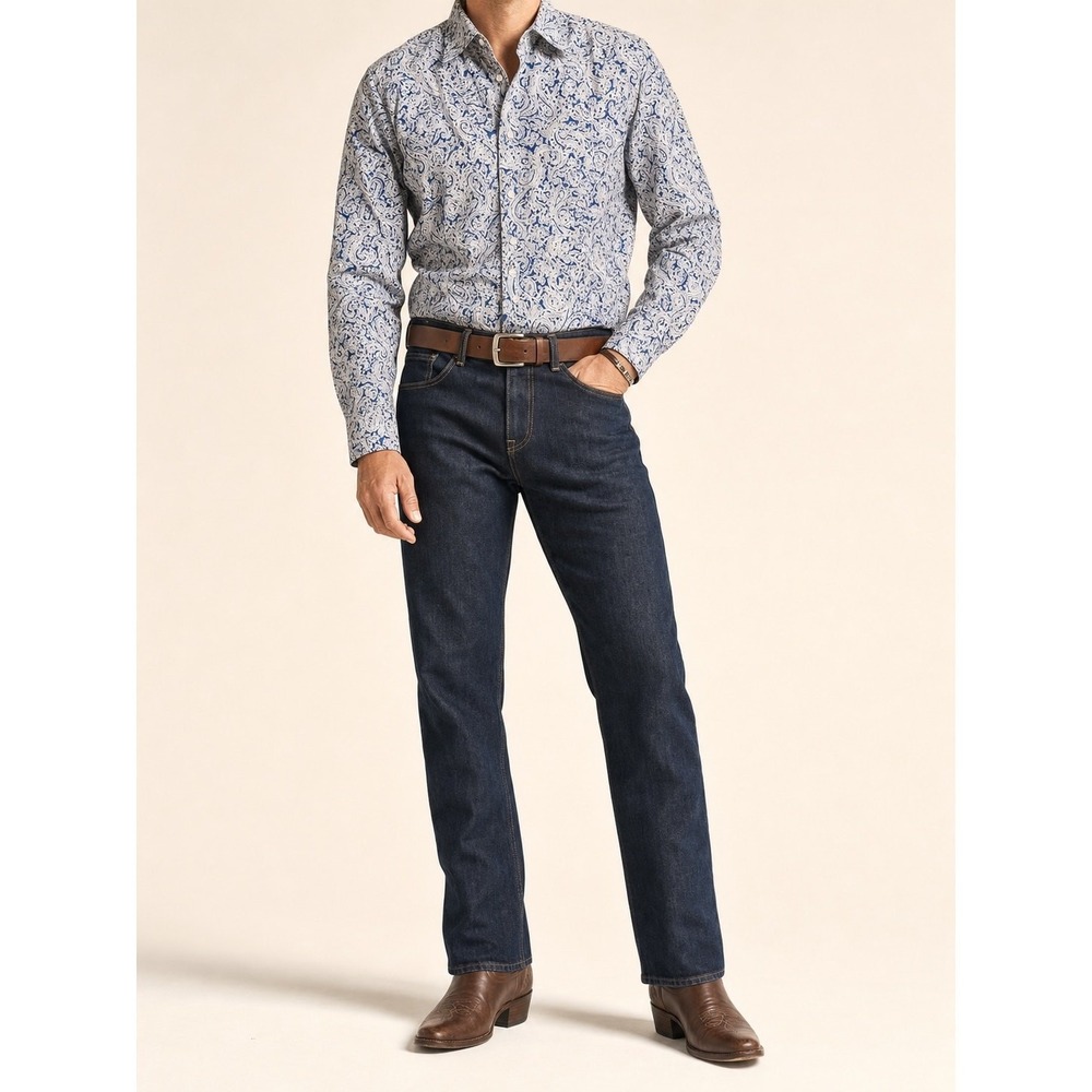 Panhandle Rough Stock Men's XL Blue Paisley Western Cowboy Shirt Cotton Rodeo